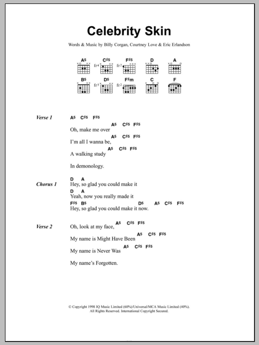 Download Hole Celebrity Skin Sheet Music and learn how to play Lyrics & Chords PDF digital score in minutes