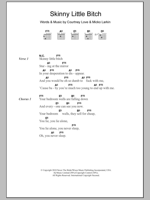 Download Hole Skinny Little Bitch Sheet Music and learn how to play Lyrics & Chords PDF digital score in minutes