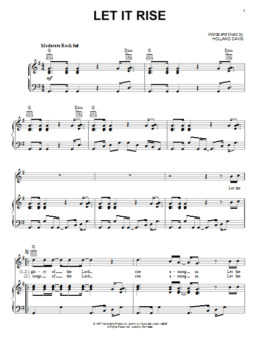 Download Holland Davis Let It Rise Sheet Music and learn how to play Piano, Vocal & Guitar (Right-Hand Melody) PDF digital score in minutes