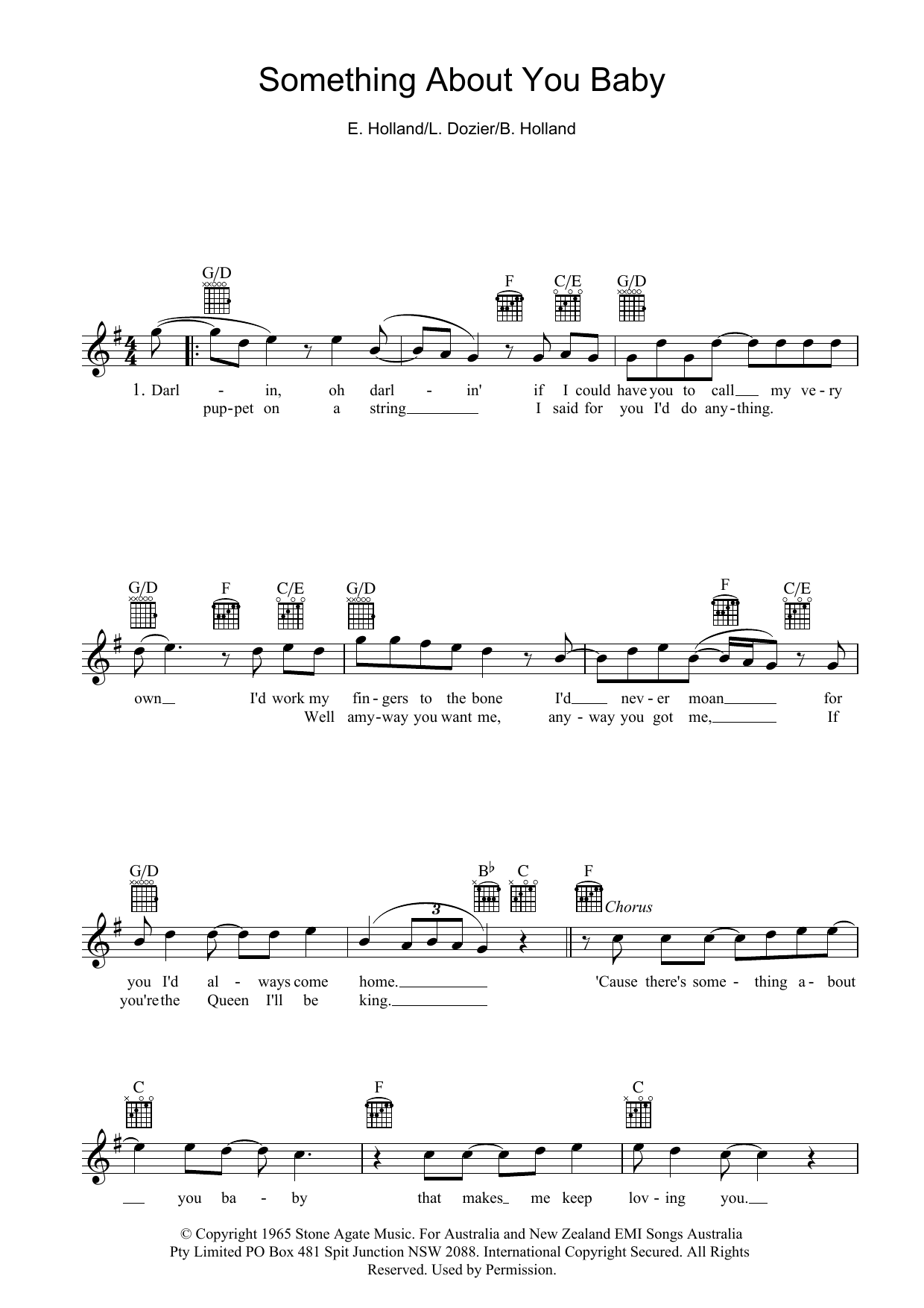 Download Holland-Dozier-Holland Something About You Baby Sheet Music and learn how to play Melody Line, Lyrics & Chords PDF digital score in minutes