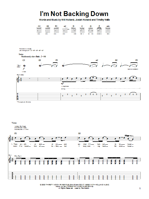 Download Holland I'm Not Backing Down Sheet Music and learn how to play Guitar Tab PDF digital score in minutes