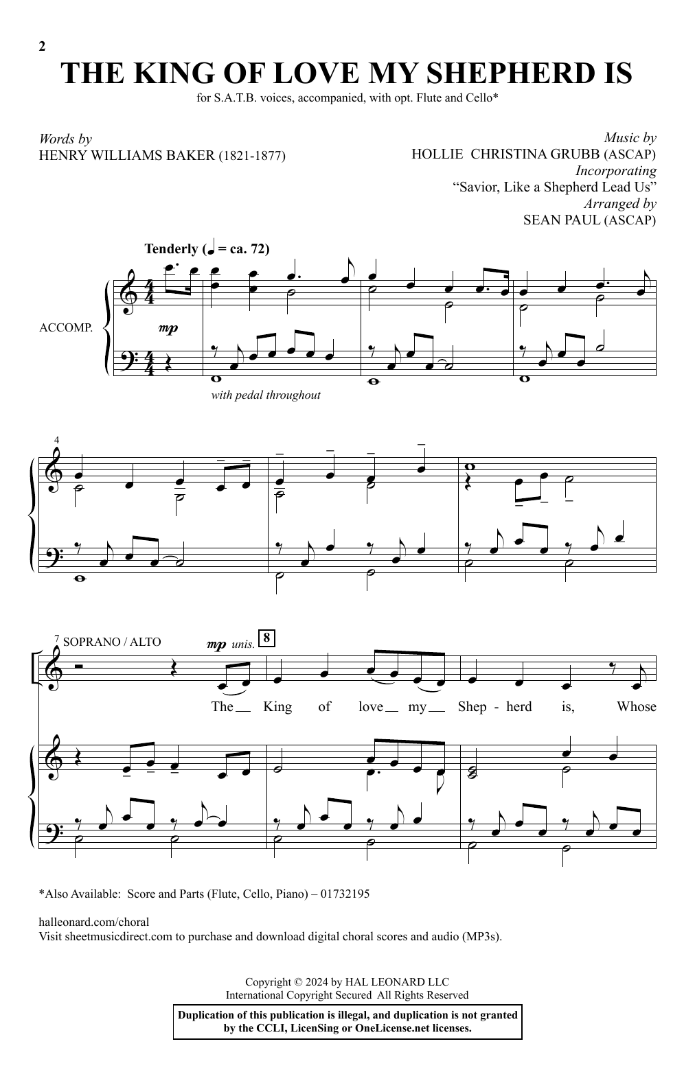 Download Hollie Christina Grubb The King of Love My Shepherd Is (arr. Sean Paul) Sheet Music and learn how to play SATB Choir PDF digital score in minutes