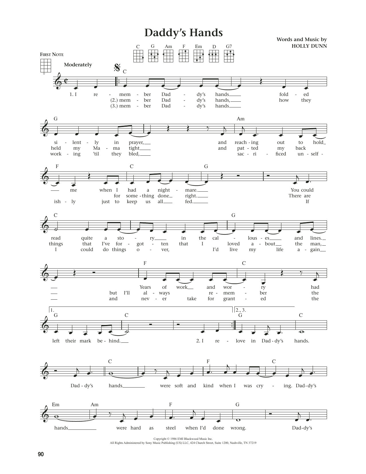 Download Holly Dunn Daddy's Hands (from The Daily Ukulele) (arr. Jim Beloff) Sheet Music and learn how to play Ukulele PDF digital score in minutes