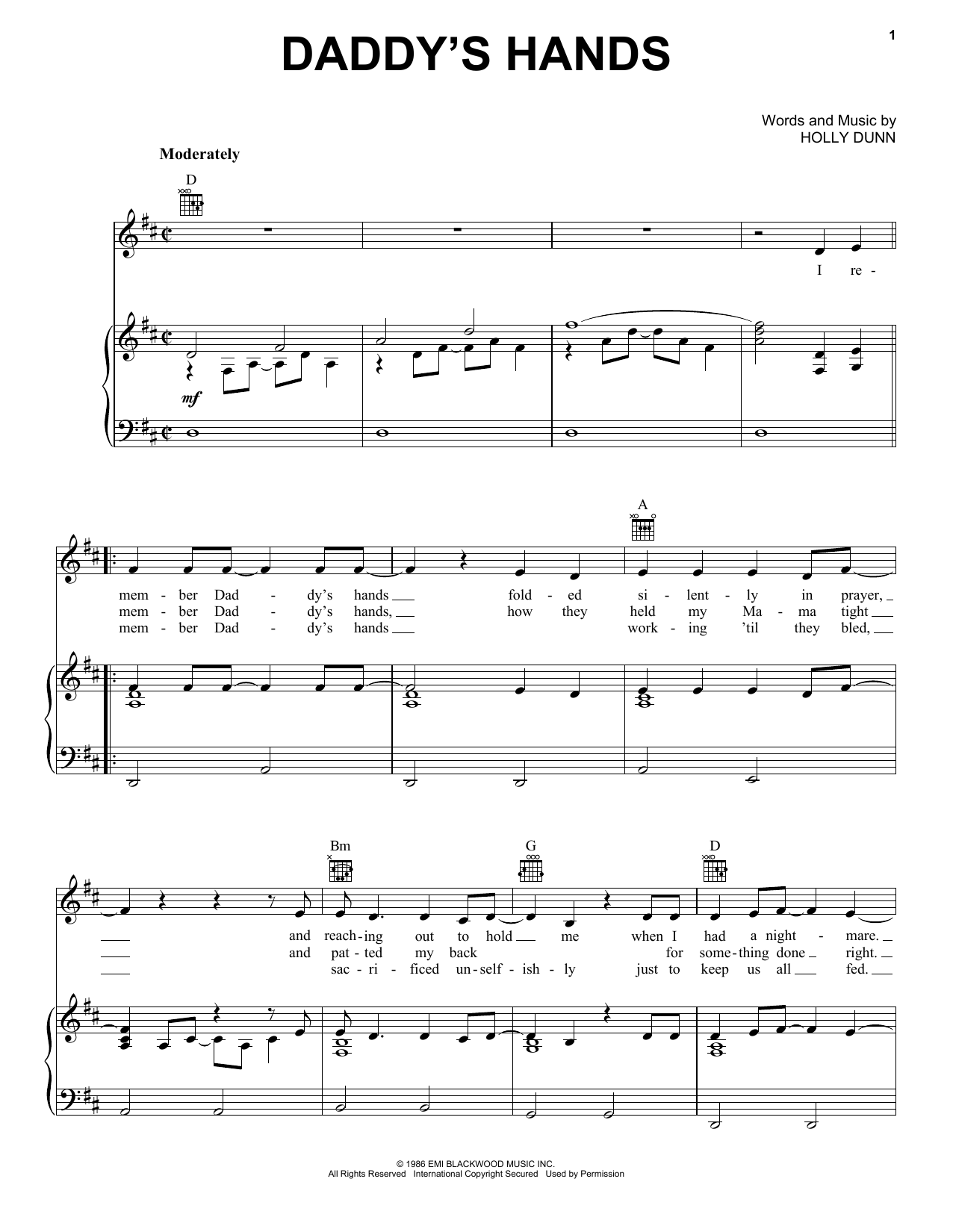 Download Holly Dunn Daddy's Hands Sheet Music and learn how to play Easy Guitar Tab PDF digital score in minutes