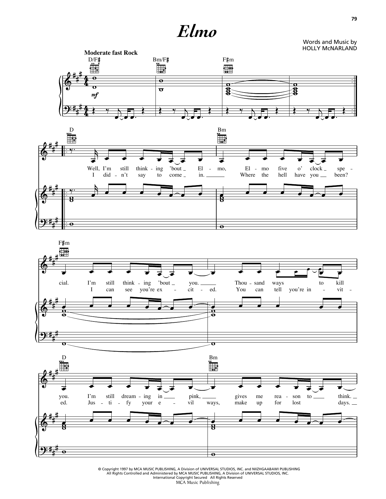 Download Holly McNarland Elmo Sheet Music and learn how to play Piano, Vocal & Guitar Chords (Right-Hand Melody) PDF digital score in minutes