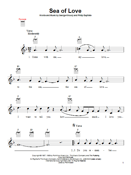 Download Honeydrippers Sea Of Love Sheet Music and learn how to play Ukulele PDF digital score in minutes