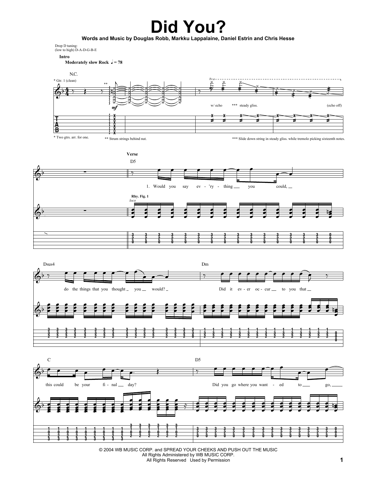 Download Hoobastank Did You? Sheet Music and learn how to play Guitar Tab PDF digital score in minutes