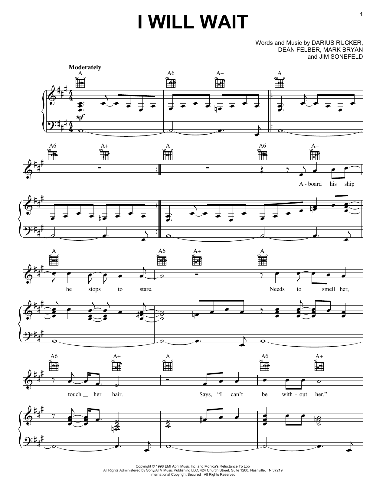 Download Hootie & The Blowfish I Will Wait Sheet Music and learn how to play Piano, Vocal & Guitar Chords (Right-Hand Melody) PDF digital score in minutes