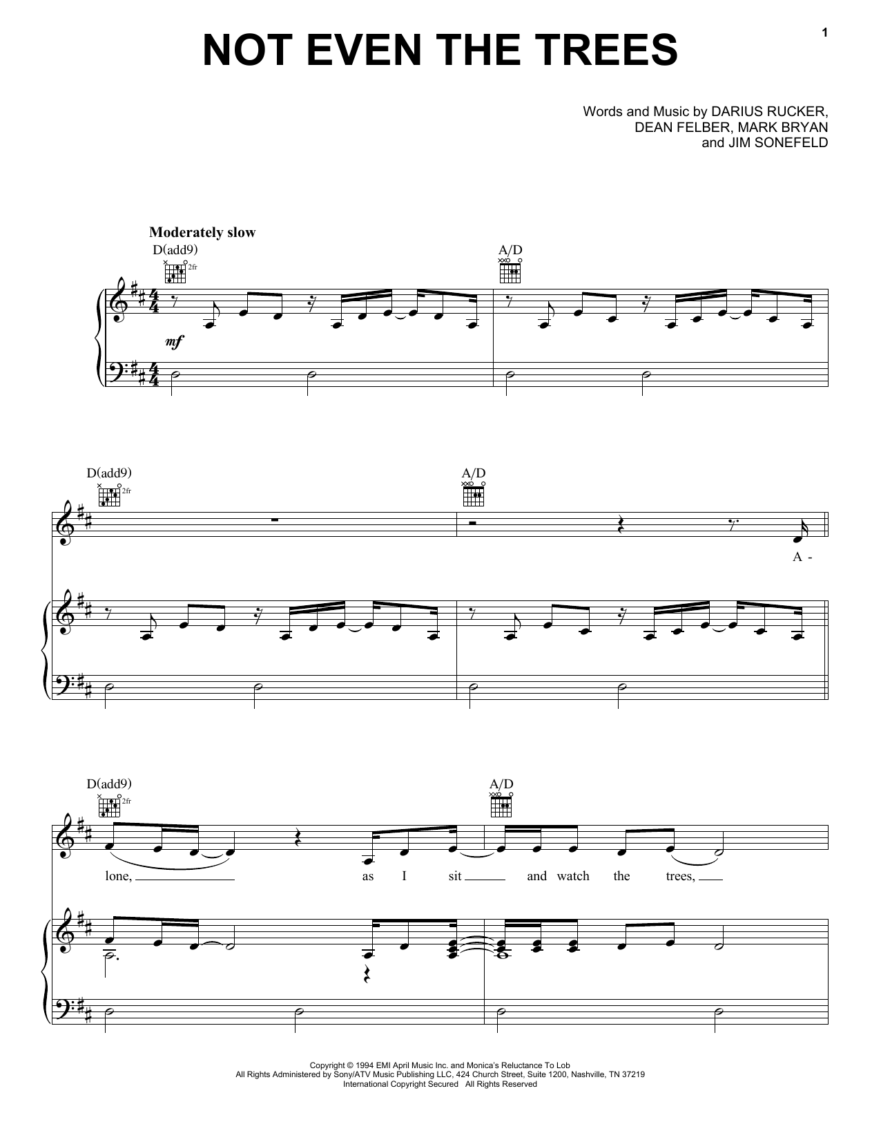 Download Hootie & The Blowfish Not Even The Trees Sheet Music and learn how to play Piano, Vocal & Guitar Chords (Right-Hand Melody) PDF digital score in minutes