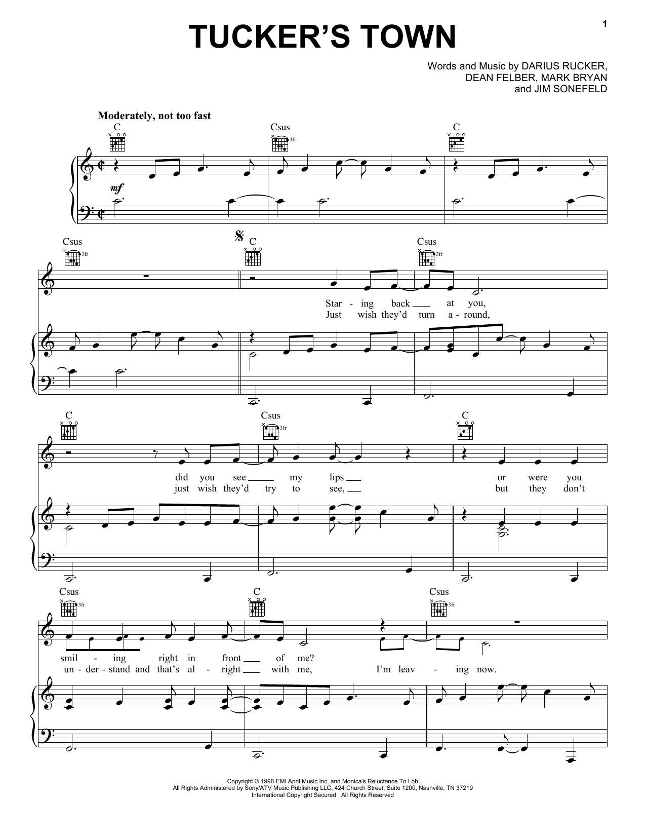 Download Hootie & The Blowfish Tucker's Town Sheet Music and learn how to play Piano, Vocal & Guitar Chords (Right-Hand Melody) PDF digital score in minutes