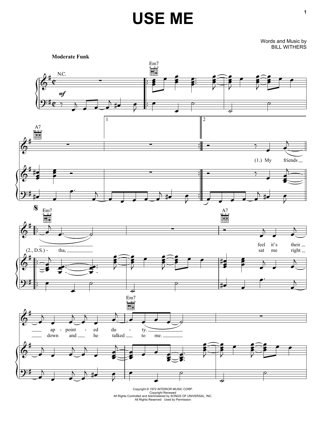 Download Hootie & The Blowfish Use Me Sheet Music and learn how to play Piano, Vocal & Guitar Chords (Right-Hand Melody) PDF digital score in minutes