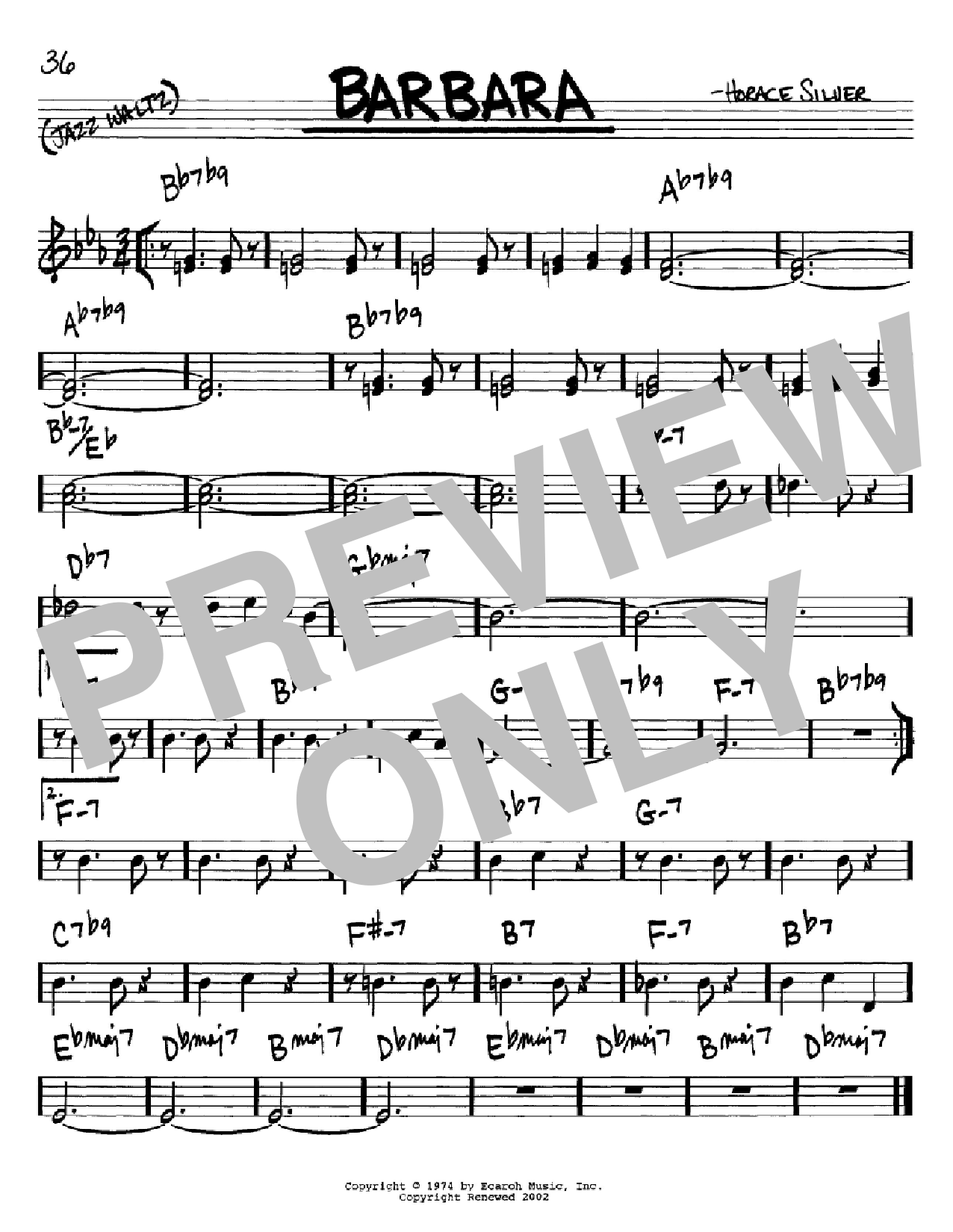 Download Horace Silver Barbara Sheet Music and learn how to play Real Book – Melody & Chords – C Instruments PDF digital score in minutes