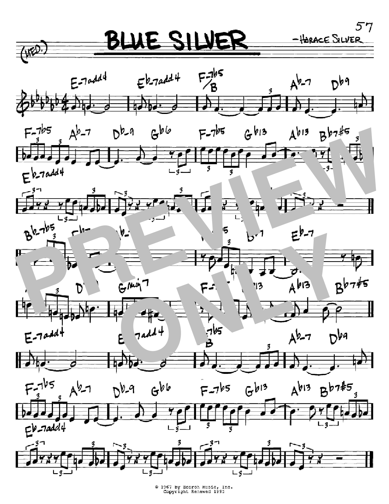 Download Horace Silver Blue Silver Sheet Music and learn how to play Real Book – Melody & Chords – C Instruments PDF digital score in minutes
