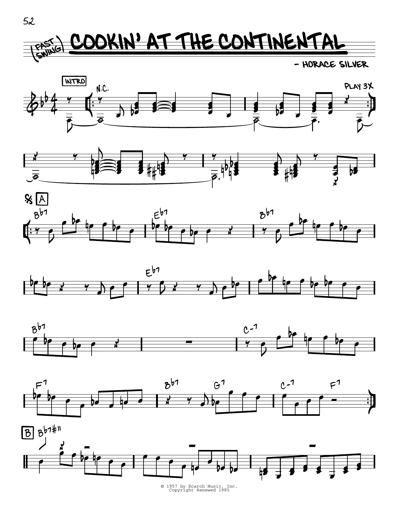 Download Horace Silver Cookin' At The Continental Sheet Music and learn how to play Real Book – Melody & Chords PDF digital score in minutes