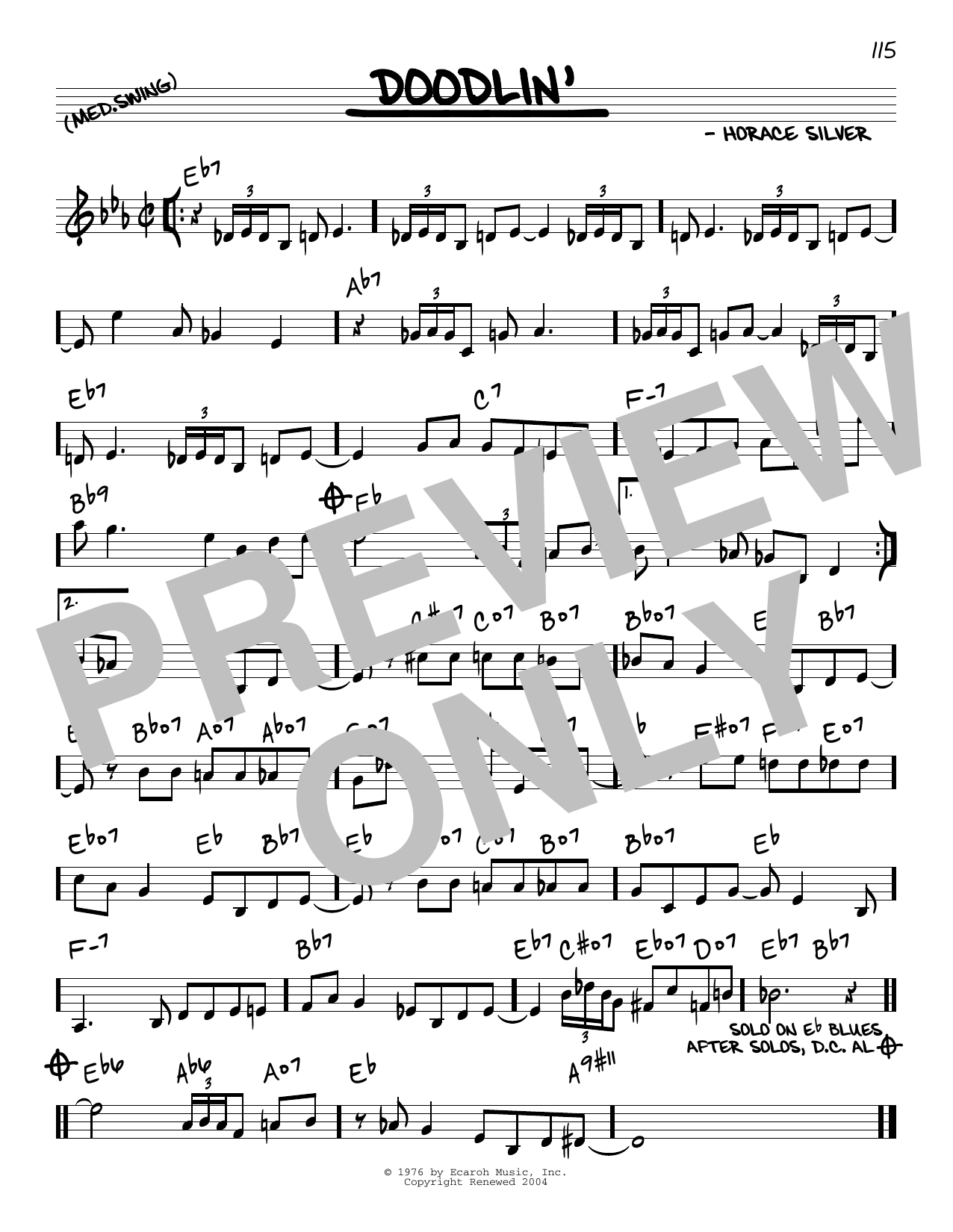 Download Horace Silver Doodlin' Sheet Music and learn how to play Real Book – Melody & Chords PDF digital score in minutes