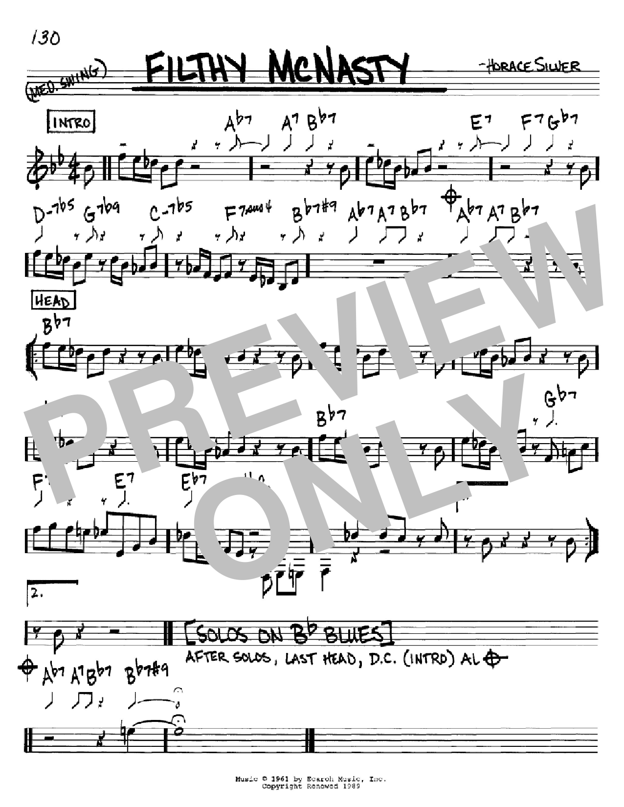 Download Horace Silver Filthy McNasty Sheet Music and learn how to play Piano Transcription PDF digital score in minutes