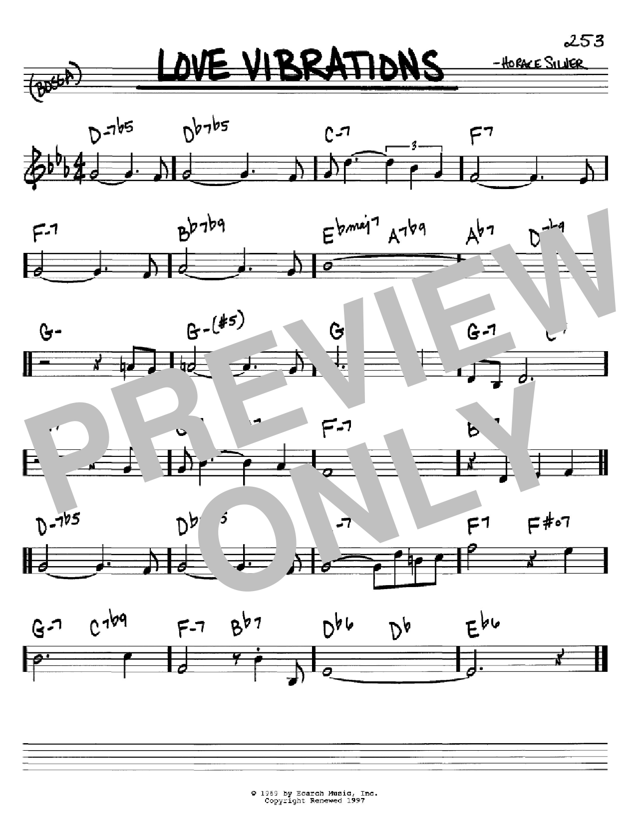 Download Horace Silver Love Vibrations Sheet Music and learn how to play Real Book – Melody & Chords – C Instruments PDF digital score in minutes