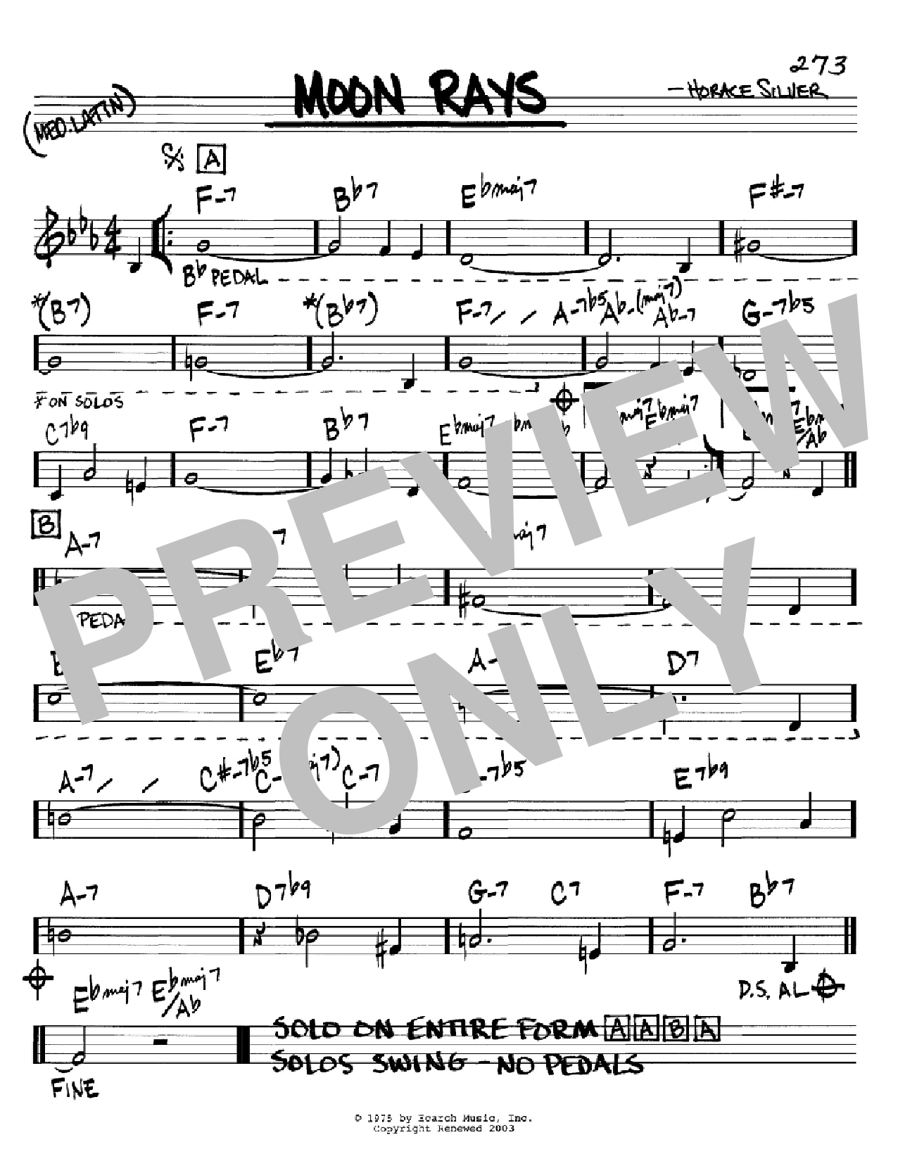 Download Horace Silver Moon Rays Sheet Music and learn how to play Real Book – Melody & Chords – C Instruments PDF digital score in minutes