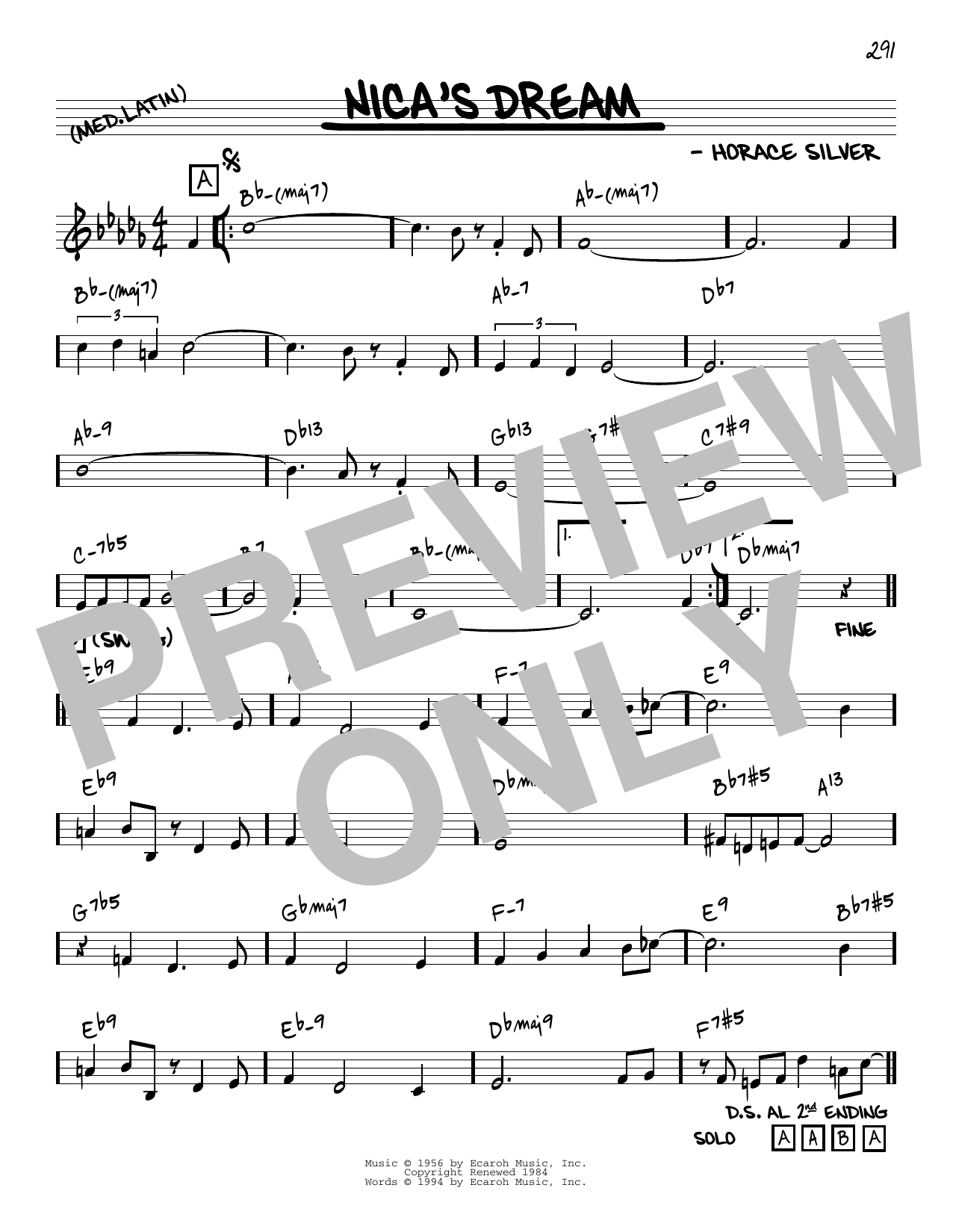Download Horace Silver Nica's Dream [Reharmonized version] (arr. Jack Grassel) Sheet Music and learn how to play Real Book – Melody & Chords PDF digital score in minutes