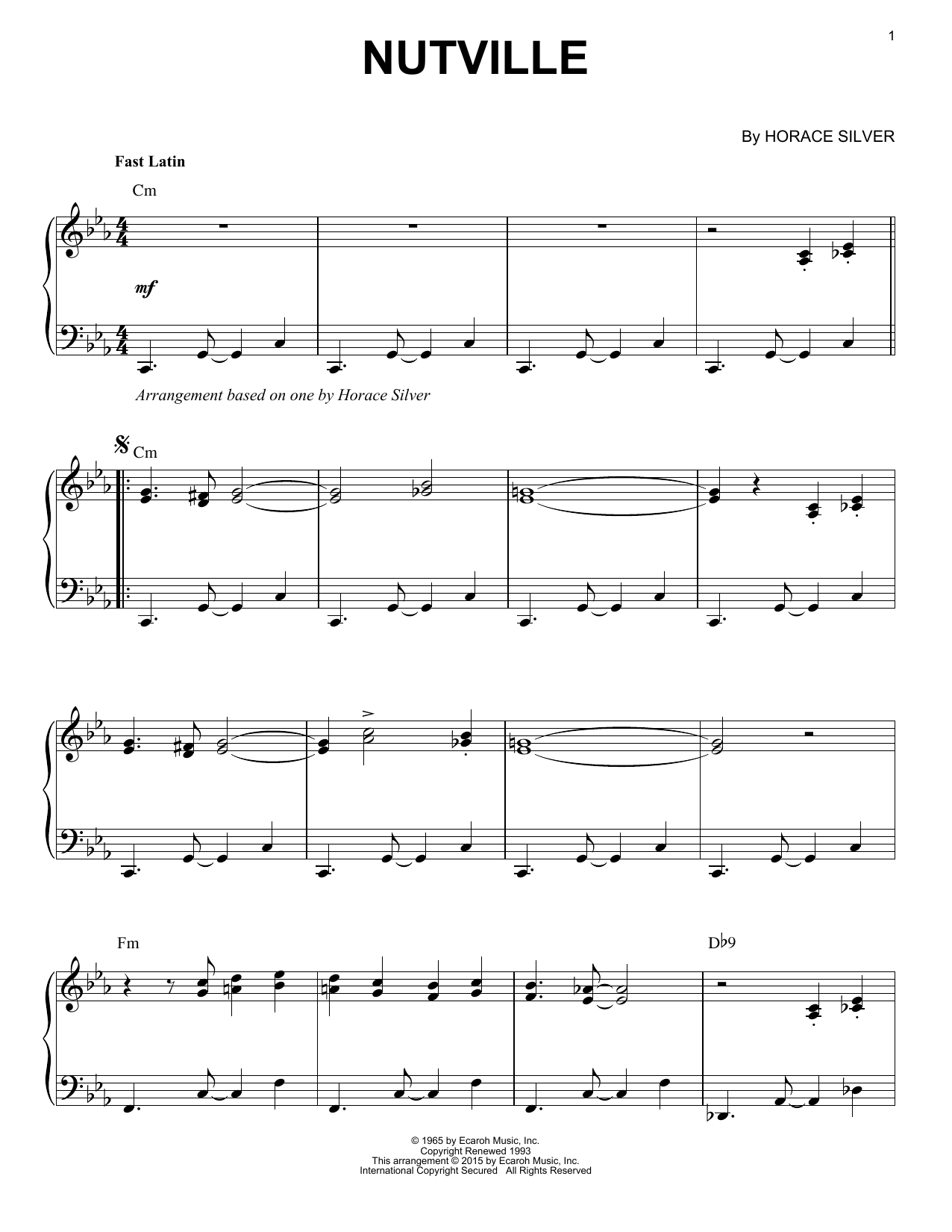 Download Horace Silver Nutville (arr. Brent Edstrom) Sheet Music and learn how to play Piano Solo PDF digital score in minutes