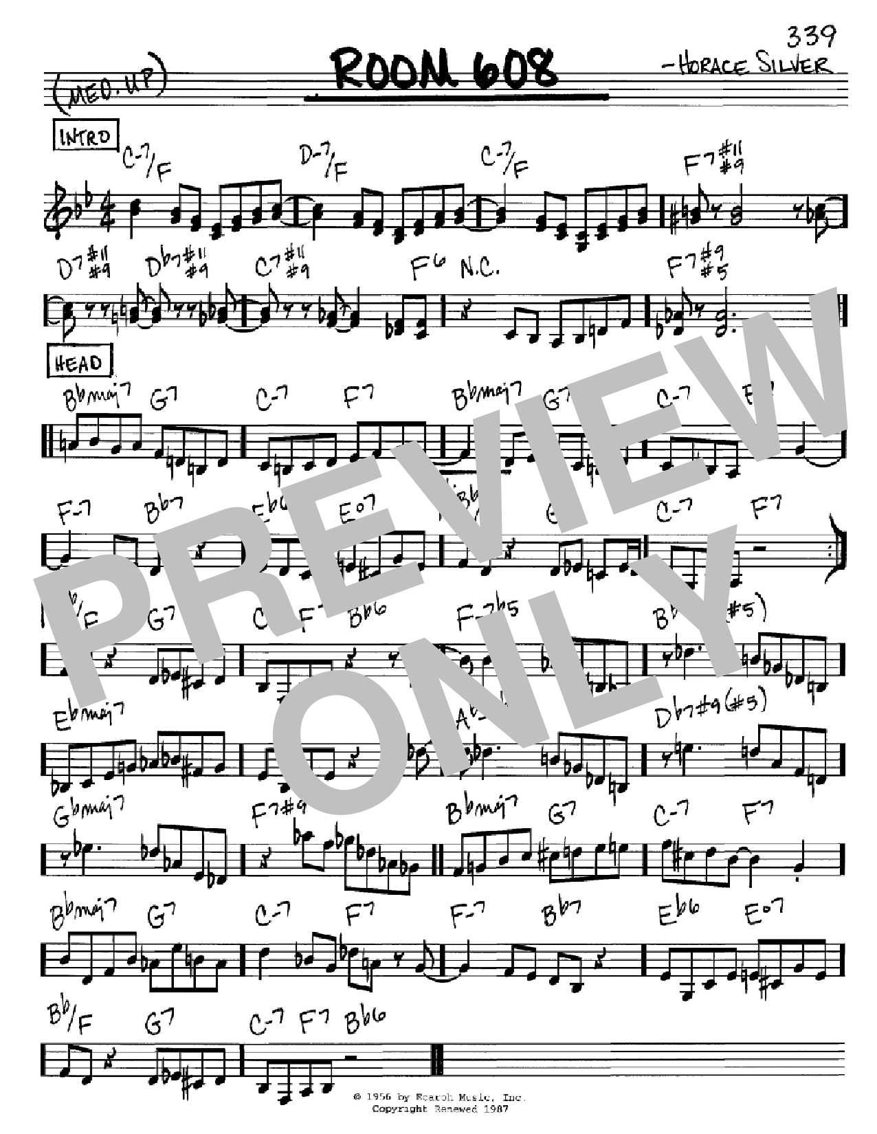 Download Horace Silver Room 608 Sheet Music and learn how to play Real Book – Melody & Chords – C Instruments PDF digital score in minutes