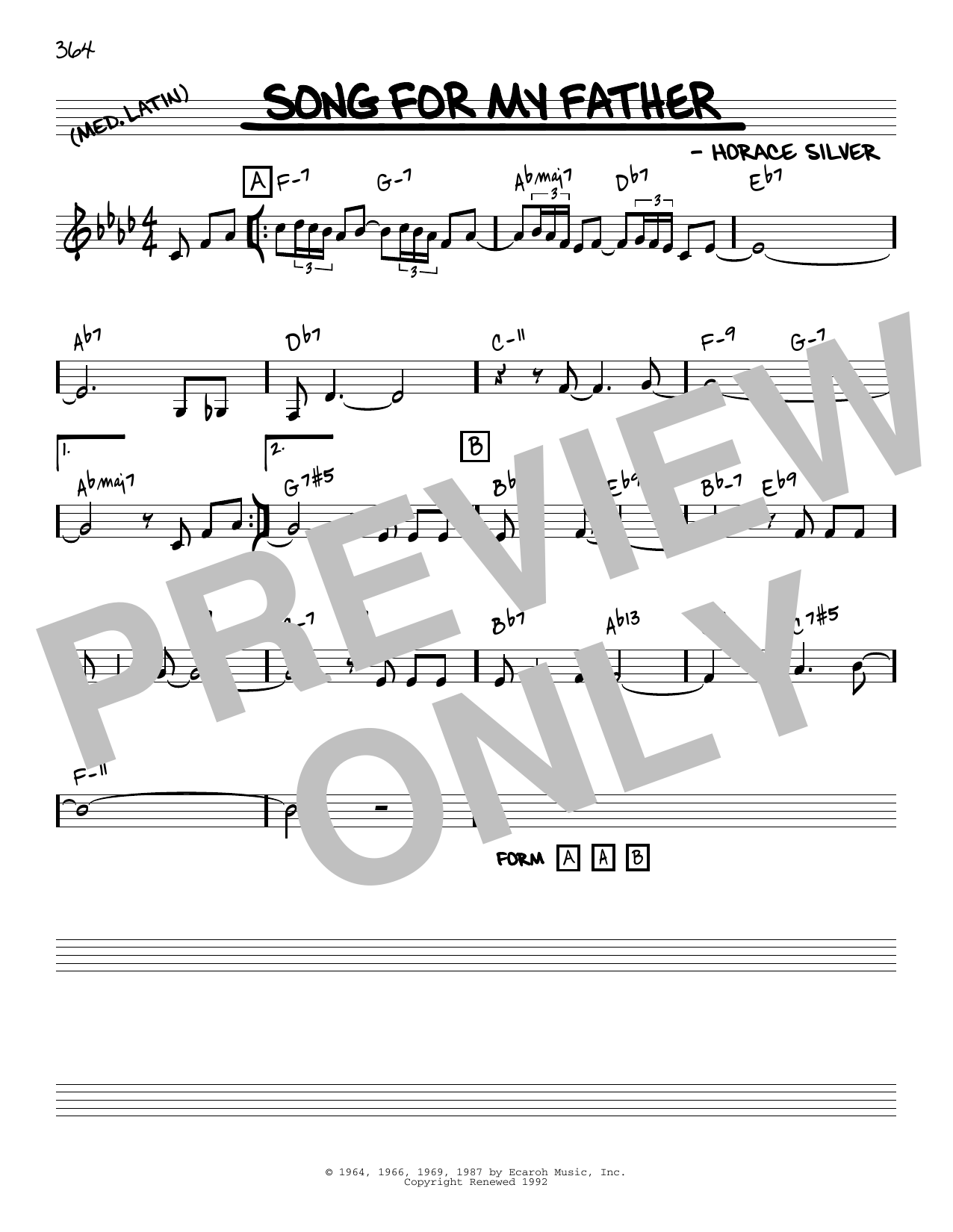 Download Horace Silver Song For My Father (arr. Jack Grassel) Sheet Music and learn how to play Real Book – Melody & Chords PDF digital score in minutes