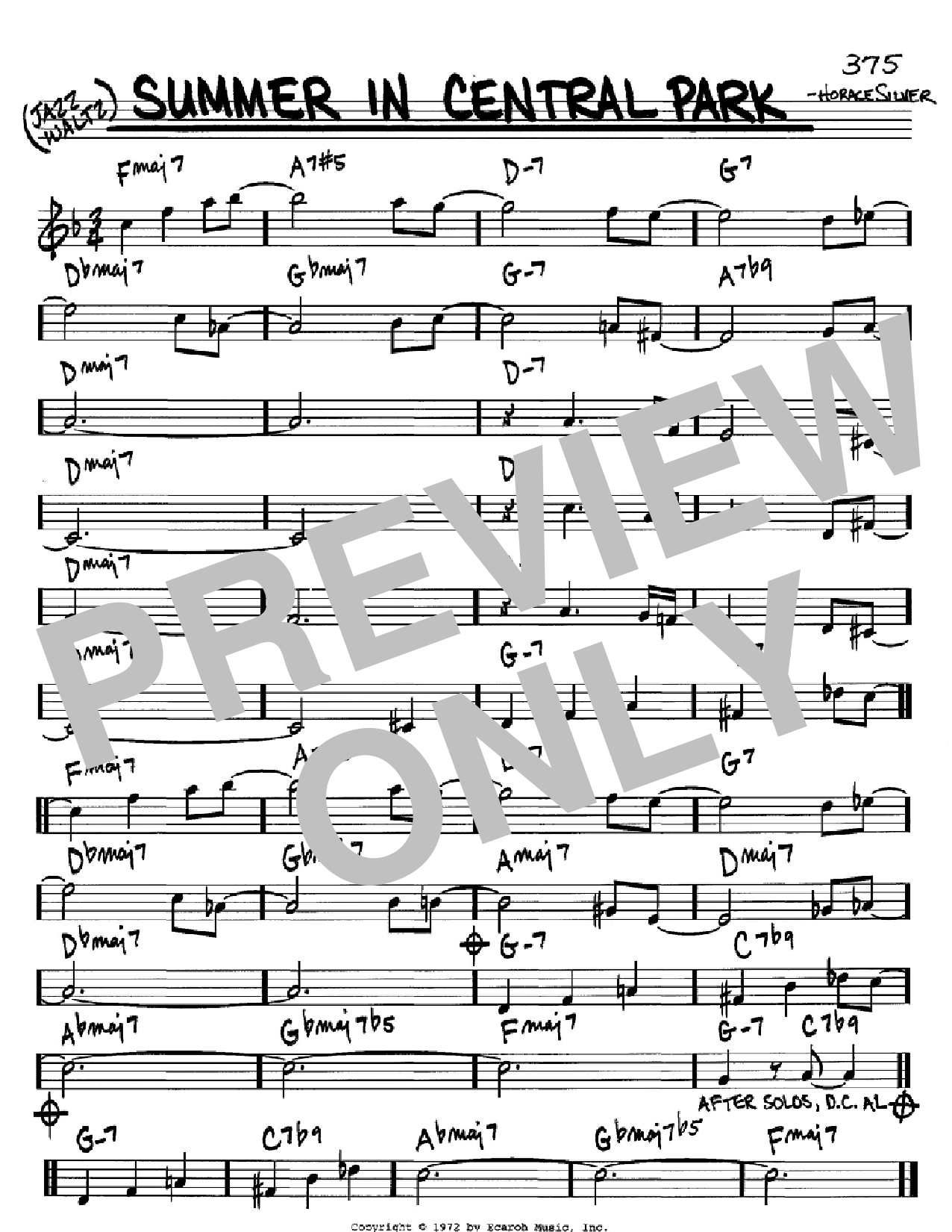 Download Horace Silver Summer In Central Park Sheet Music and learn how to play Real Book – Melody & Chords – C Instruments PDF digital score in minutes