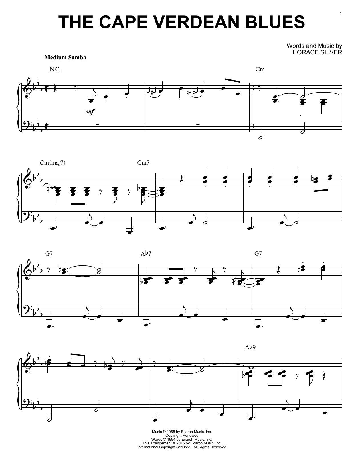 Download Horace Silver The Cape Verdean Blues (arr. Brent Edstrom) Sheet Music and learn how to play Piano Solo PDF digital score in minutes