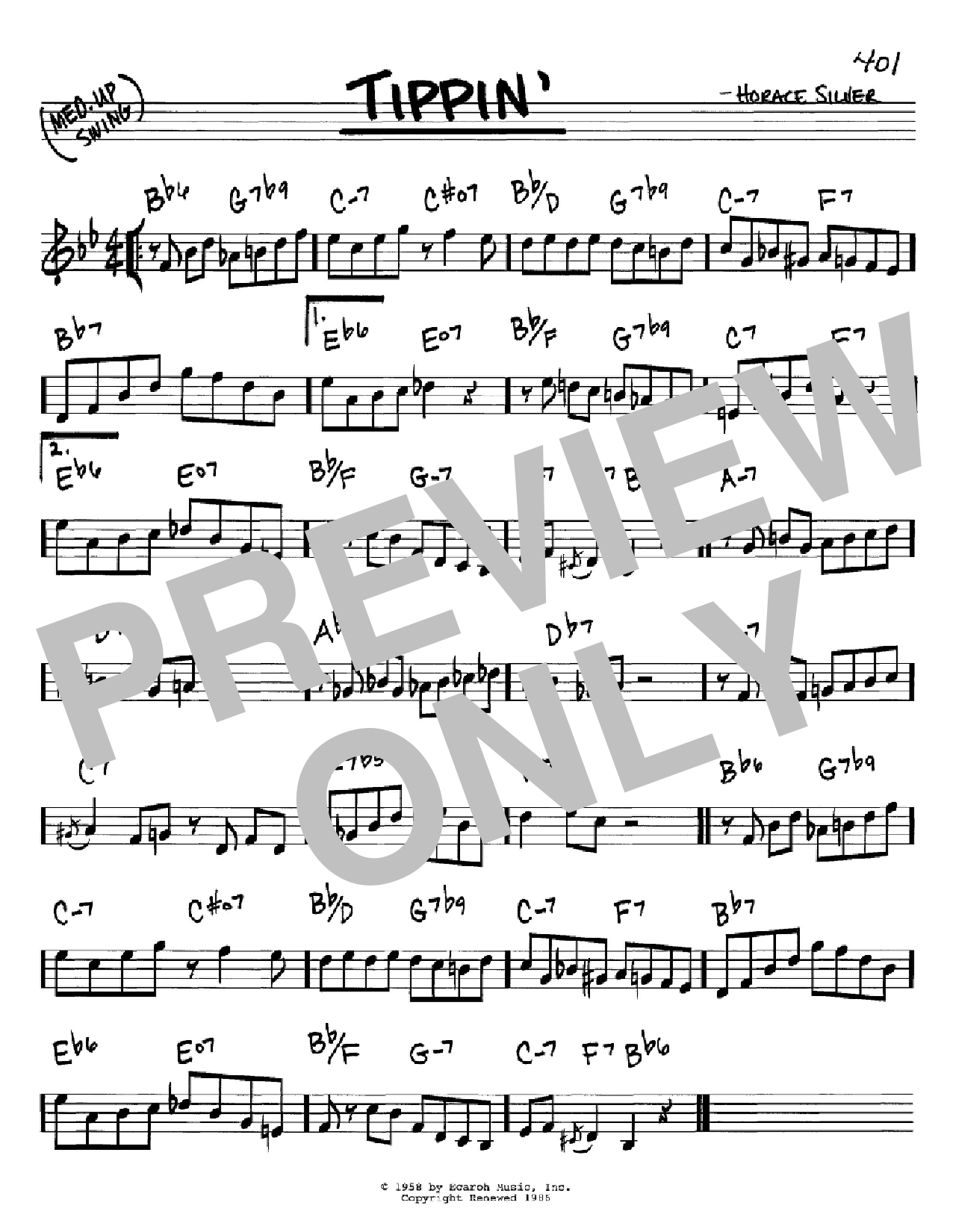 Download Horace Silver Tippin' Sheet Music and learn how to play Real Book – Melody & Chords – C Instruments PDF digital score in minutes