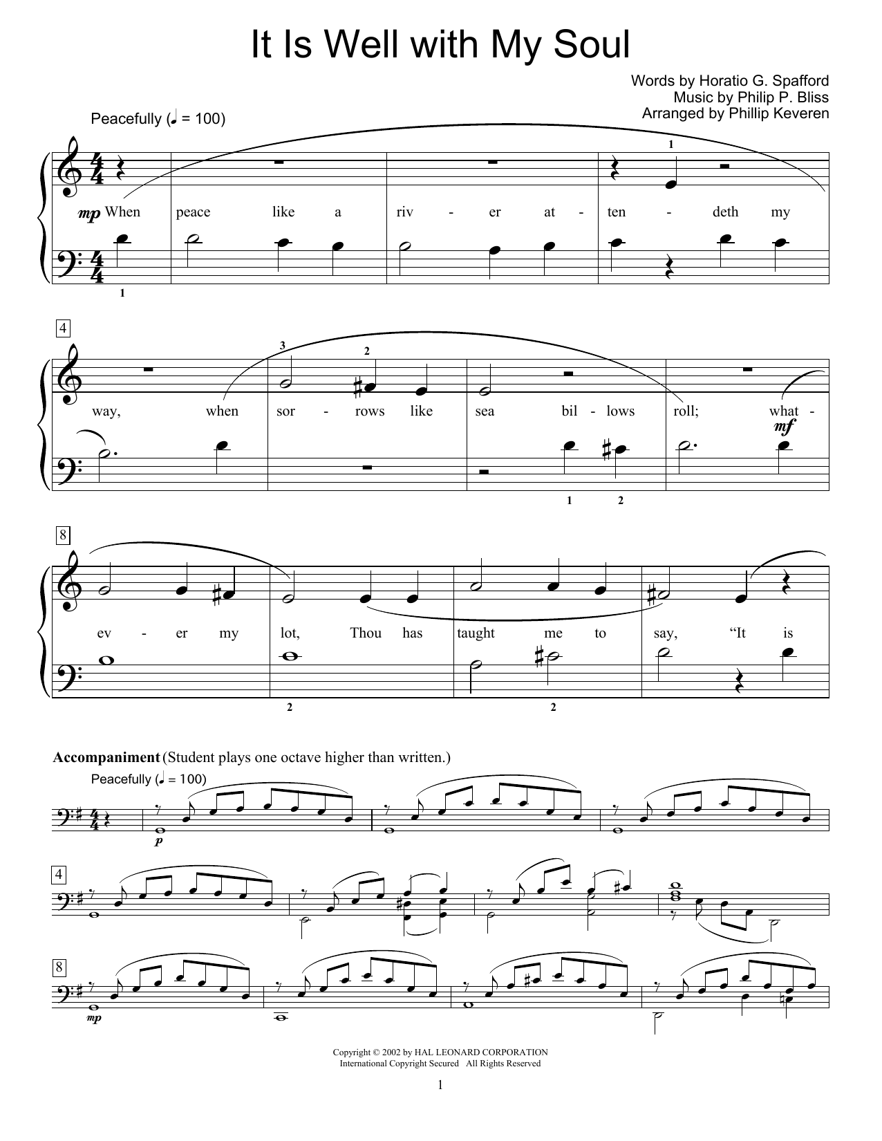 Download Horatio G. Spafford It Is Well With My Soul Sheet Music and learn how to play Educational Piano PDF digital score in minutes