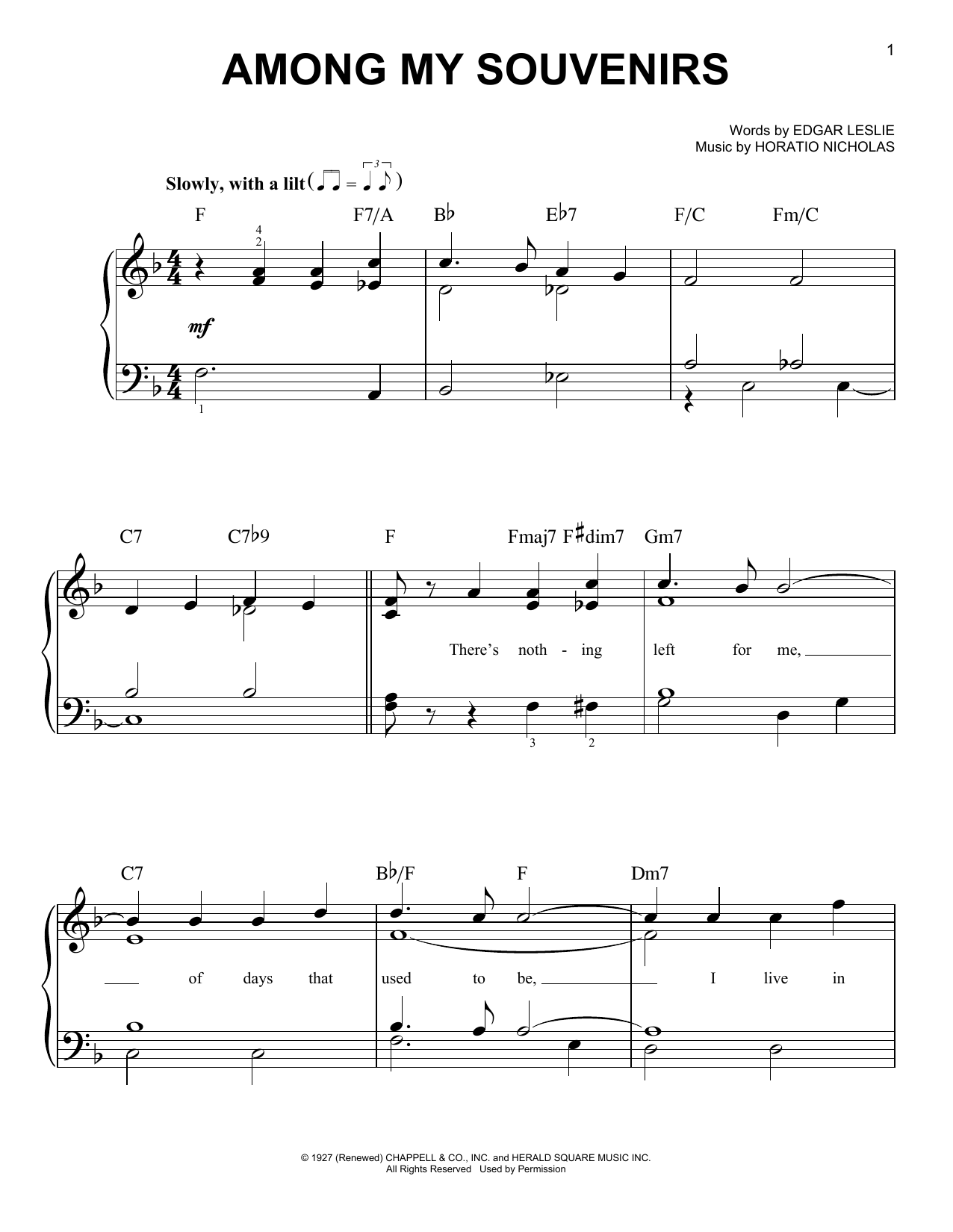 Download Horatio Nicholls Among My Souvenirs Sheet Music and learn how to play Easy Piano PDF digital score in minutes