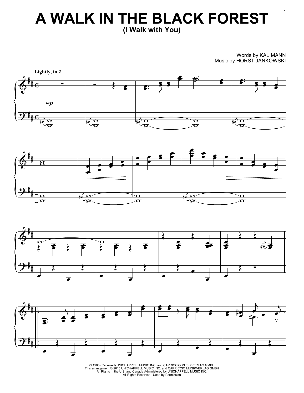Download Horst Jankowski A Walk In The Black Forest (I Walk With You) Sheet Music and learn how to play Piano PDF digital score in minutes