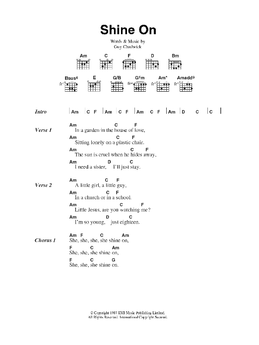 Download House Of Love Shine On Sheet Music and learn how to play Lyrics & Chords PDF digital score in minutes