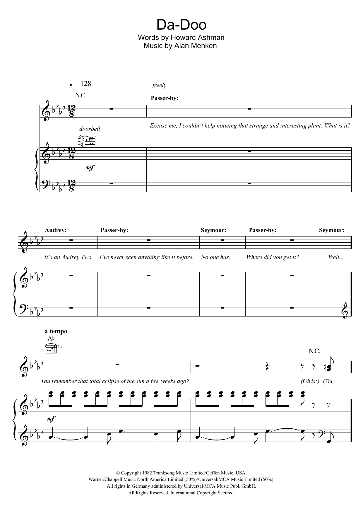 Download Alan Menken Da Doo Sheet Music and learn how to play Piano, Vocal & Guitar PDF digital score in minutes
