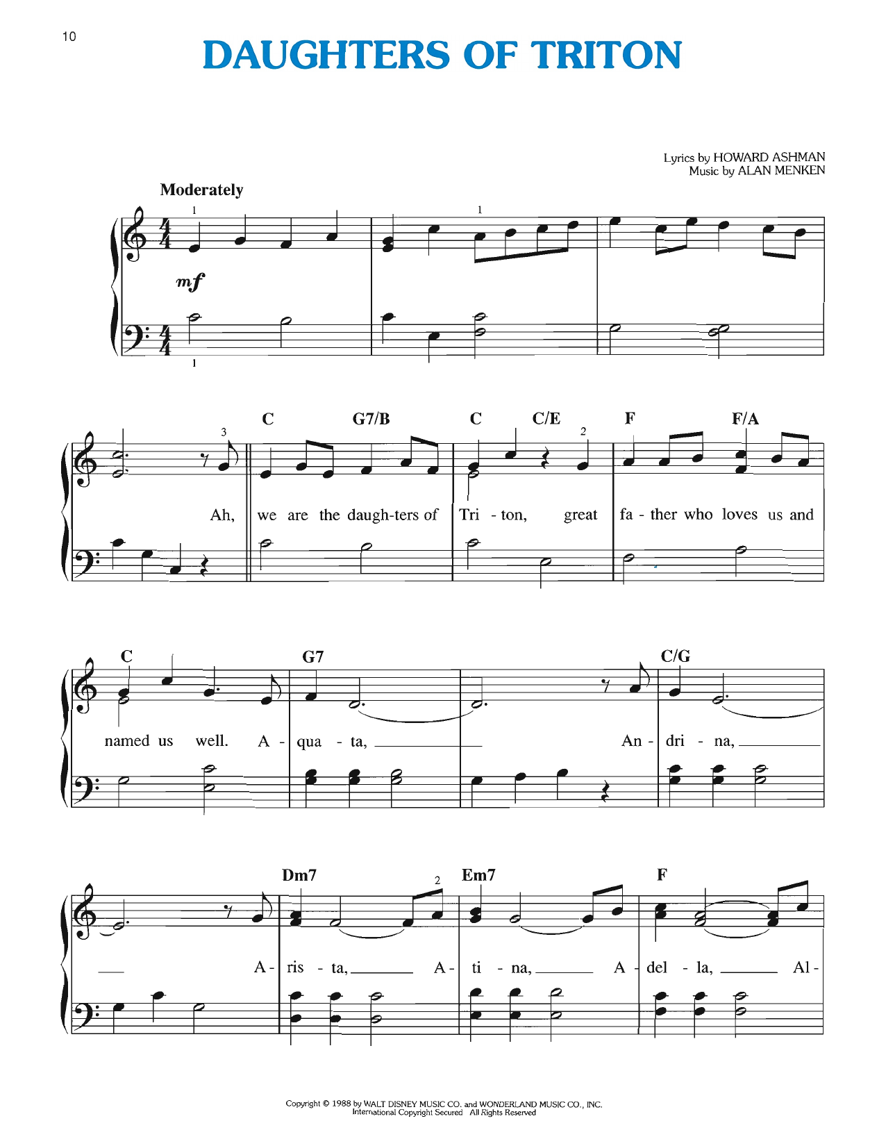 Download Howard Ashman Daughters Of Triton (from The Little Mermaid: A Broadway Musical) Sheet Music and learn how to play Easy Piano PDF digital score in minutes