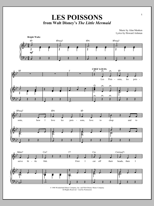Download Howard Ashman Les Poissons Sheet Music and learn how to play Melody Line, Lyrics & Chords PDF digital score in minutes