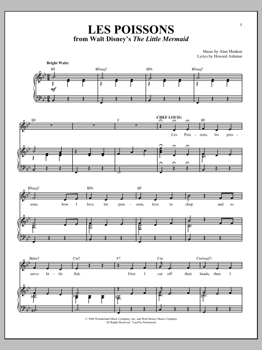 Download Howard Ashman Les Poissons Sheet Music and learn how to play Piano & Vocal PDF digital score in minutes