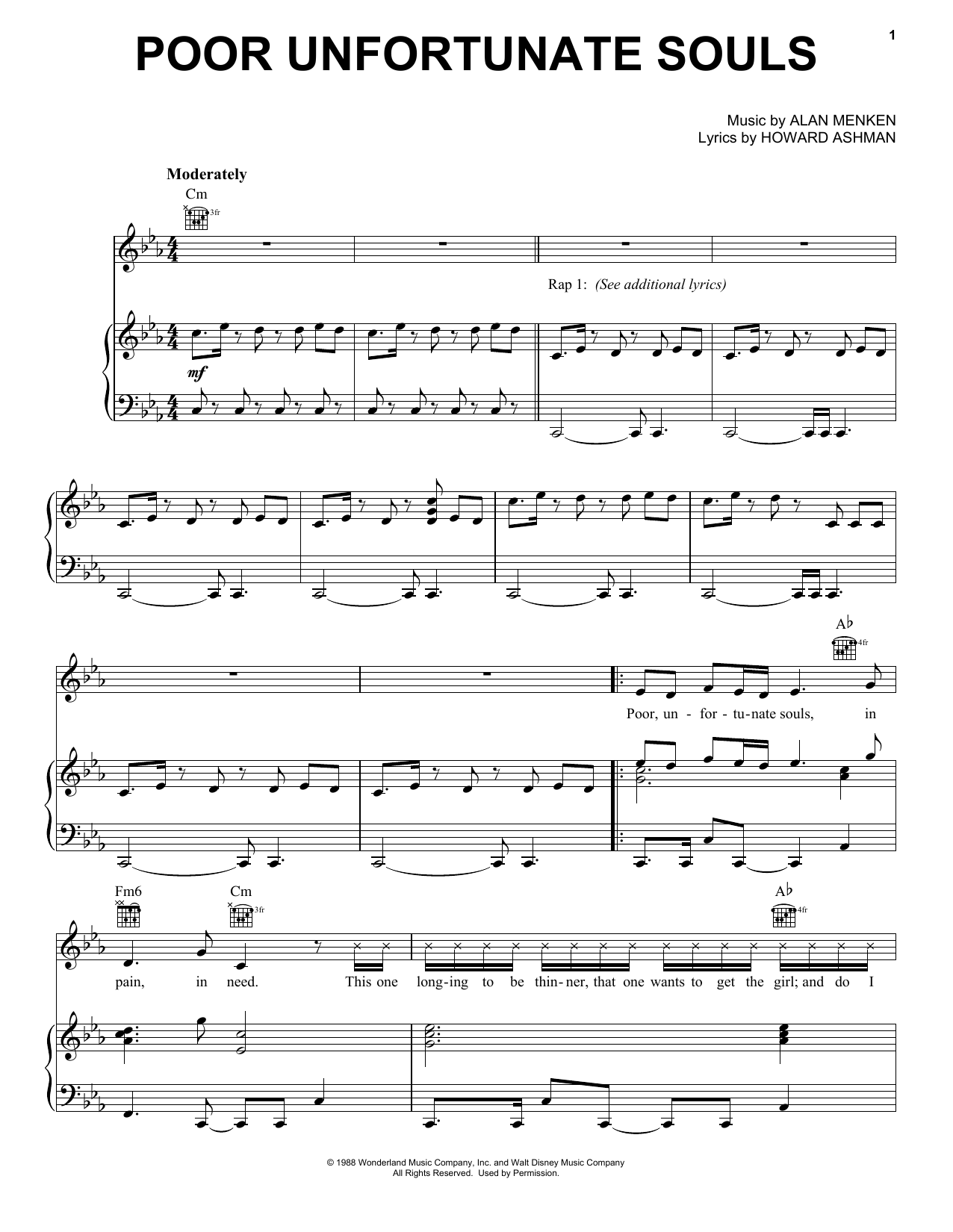 Download Howard Ashman Poor Unfortunate Souls Sheet Music and learn how to play Piano, Vocal & Guitar (Right-Hand Melody) PDF digital score in minutes