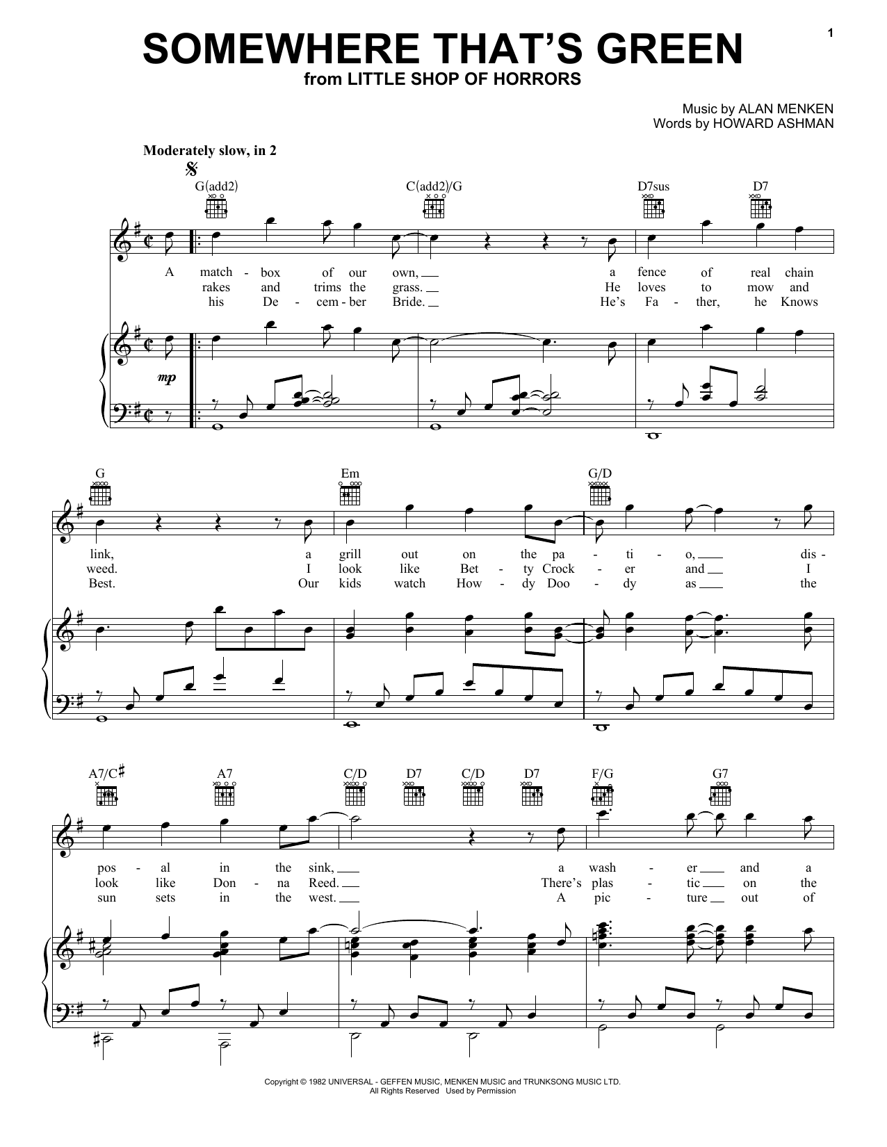 Download Alan Menken Somewhere That's Green Sheet Music and learn how to play Easy Piano PDF digital score in minutes