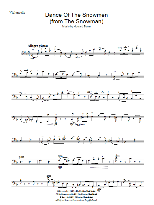 Download Howard Blake Dance Of The Snowmen (from The Snowman) Sheet Music and learn how to play Cello PDF digital score in minutes