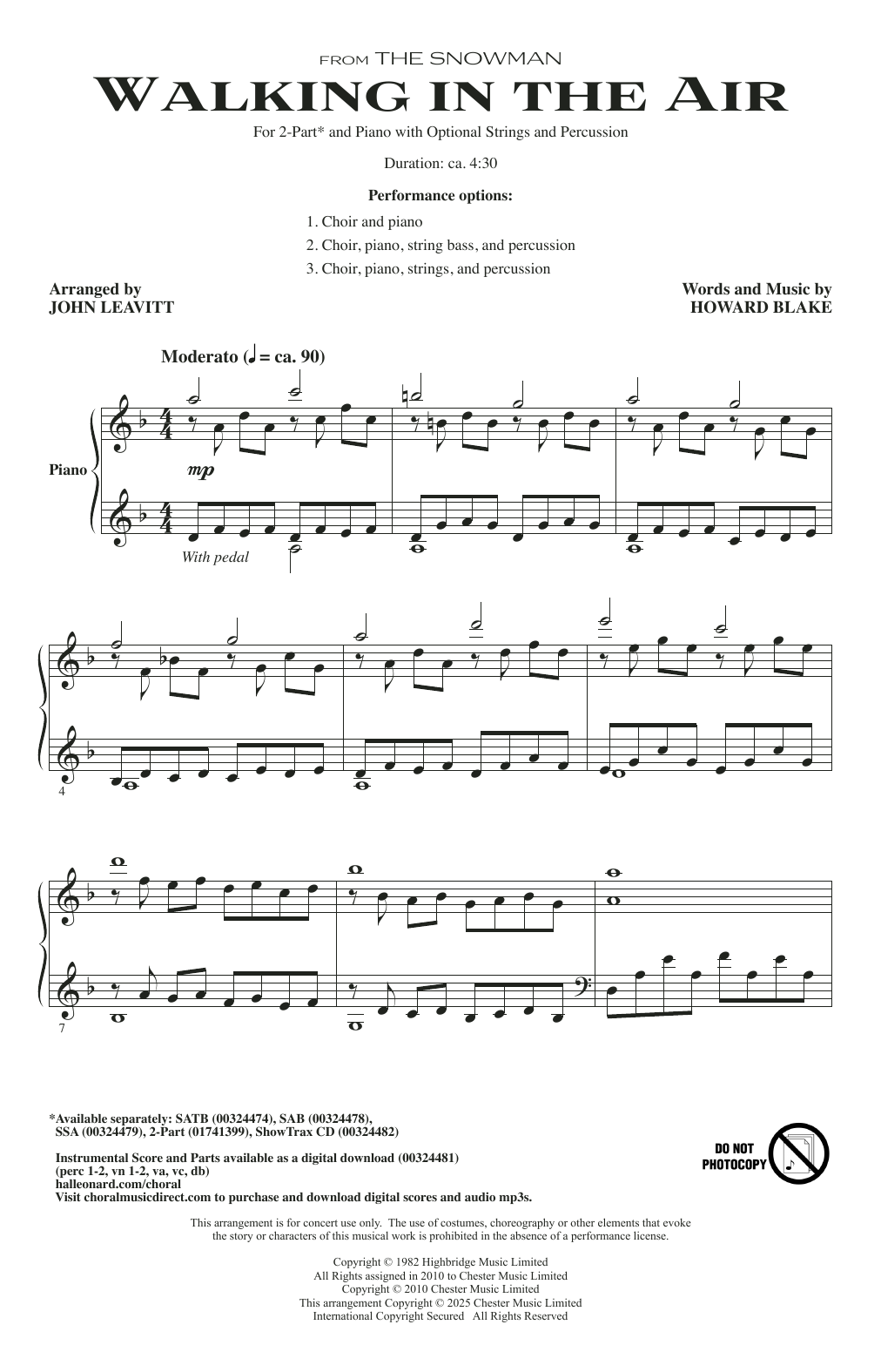 Download Howard Blake Walking In The Air (arr. John Leavitt) Sheet Music and learn how to play 2-Part Choir PDF digital score in minutes