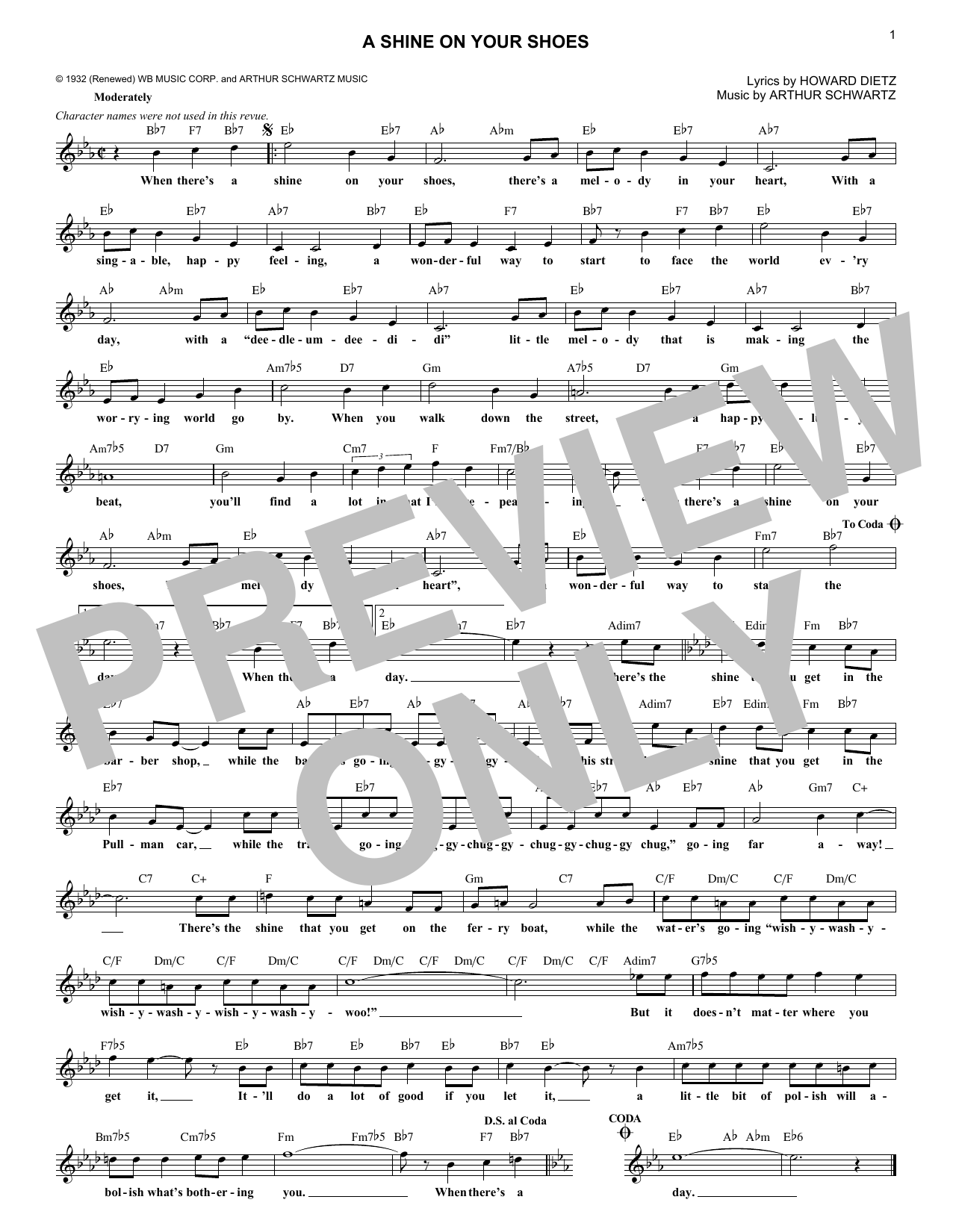 Download Howard Dietz A Shine On Your Shoes Sheet Music and learn how to play Melody Line, Lyrics & Chords PDF digital score in minutes