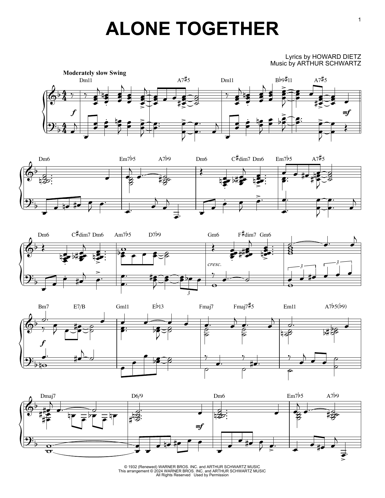 Download Howard Dietz Alone Together (arr. Brent Edstrom) Sheet Music and learn how to play Piano Solo PDF digital score in minutes