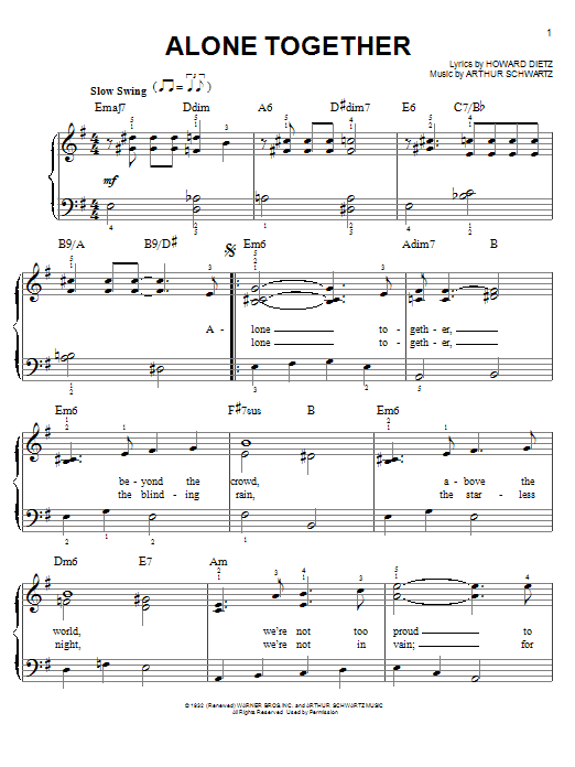 Download Howard Dietz Alone Together Sheet Music and learn how to play Real Book – Melody & Chords PDF digital score in minutes