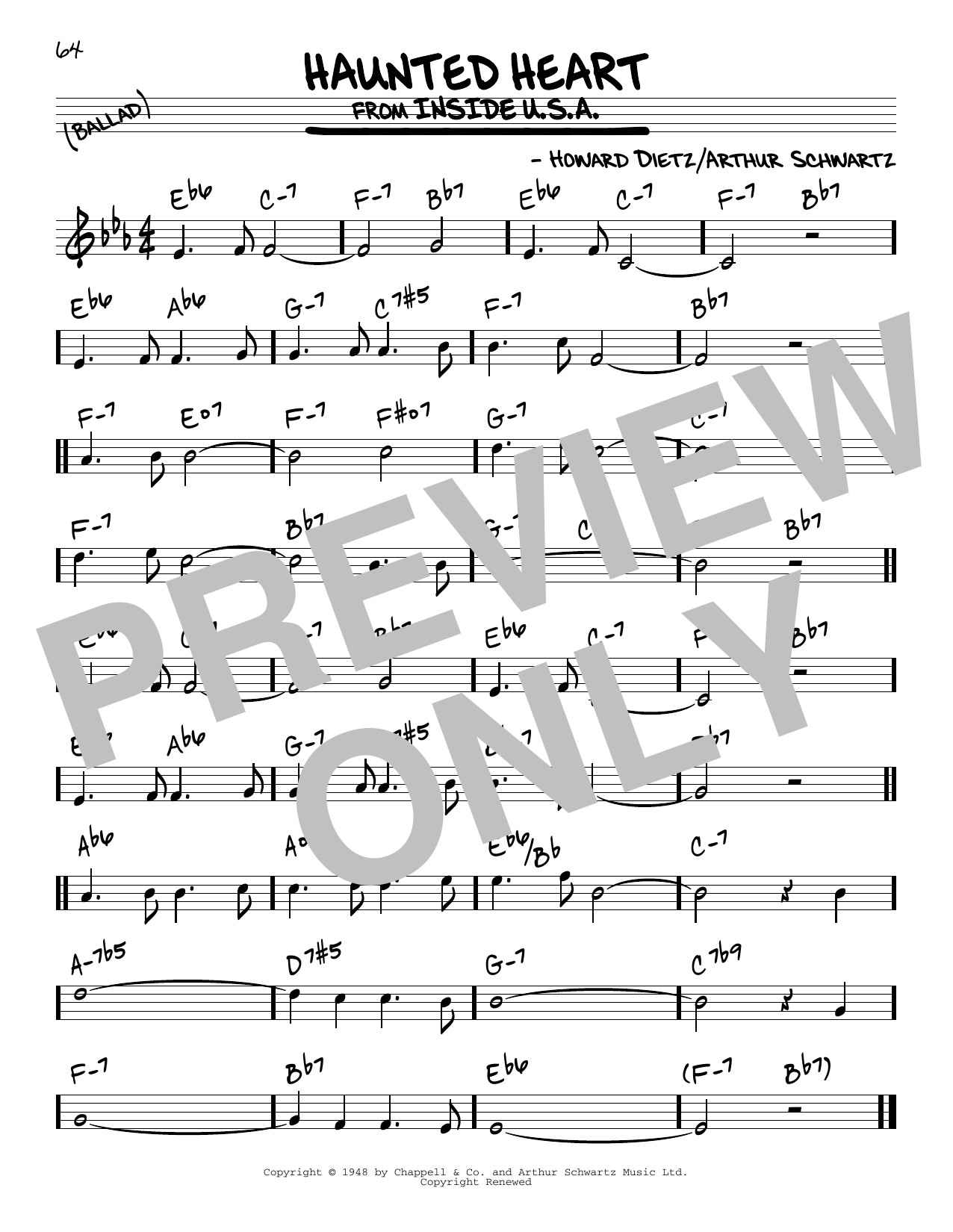 Download Howard Dietz Haunted Heart Sheet Music and learn how to play Real Book – Melody & Chords PDF digital score in minutes