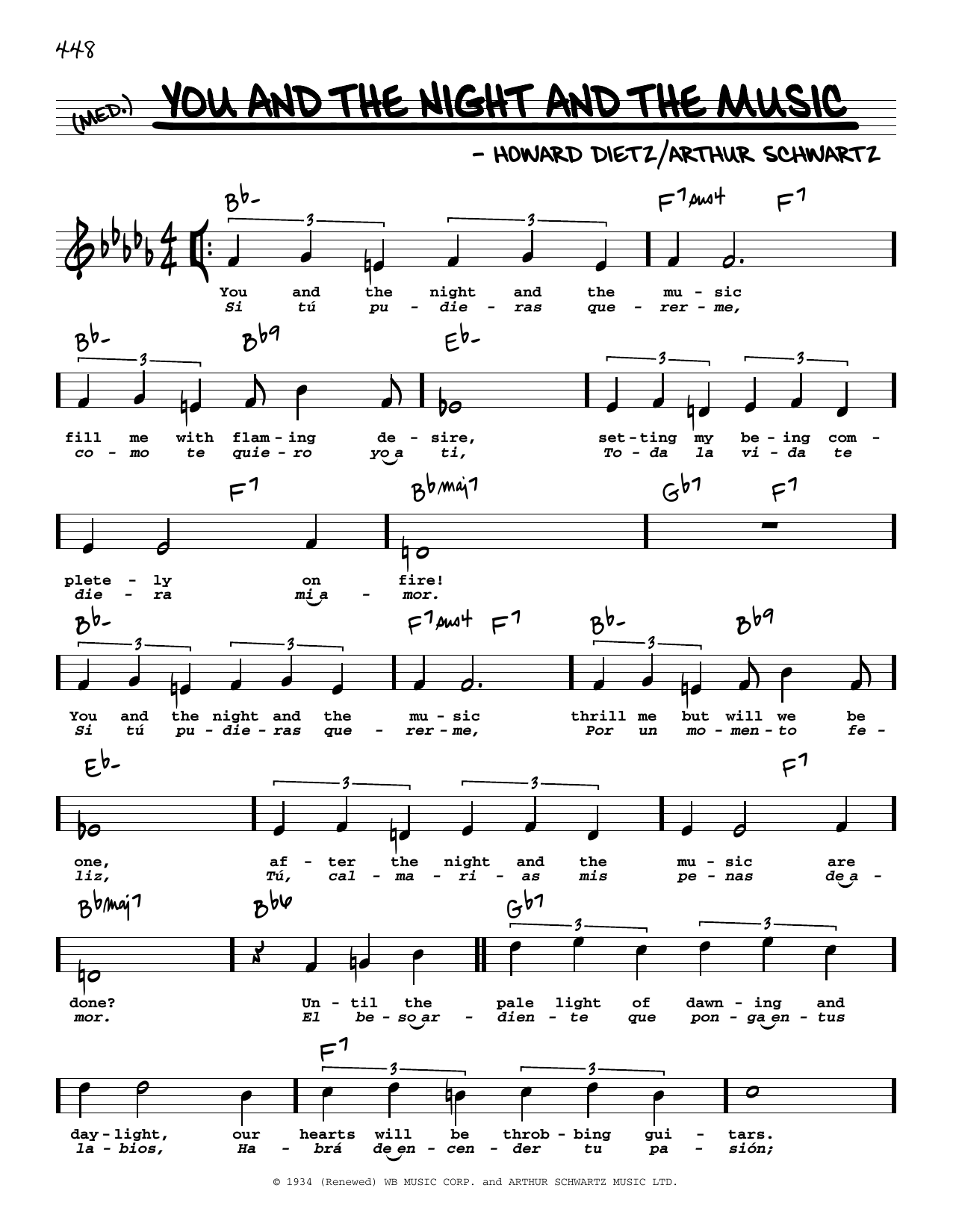 Download Howard Dietz You And The Night And The Music (High Voice) Sheet Music and learn how to play Real Book – Melody, Lyrics & Chords PDF digital score in minutes