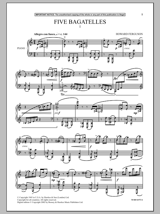 Download Howard Ferguson Five Bagatelles (I) Sheet Music and learn how to play Piano PDF digital score in minutes