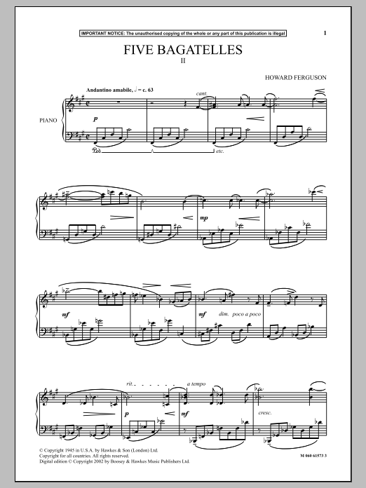 Download Howard Ferguson Five Bagatelles (II) Sheet Music and learn how to play Piano PDF digital score in minutes