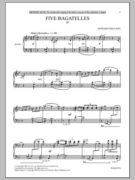 Download Howard Ferguson Five Bagatelles (III) Sheet Music and learn how to play Piano PDF digital score in minutes