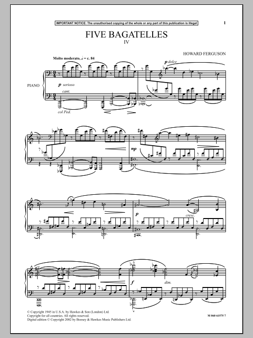 Download Howard Ferguson Five Bagatelles (IV) Sheet Music and learn how to play Piano PDF digital score in minutes